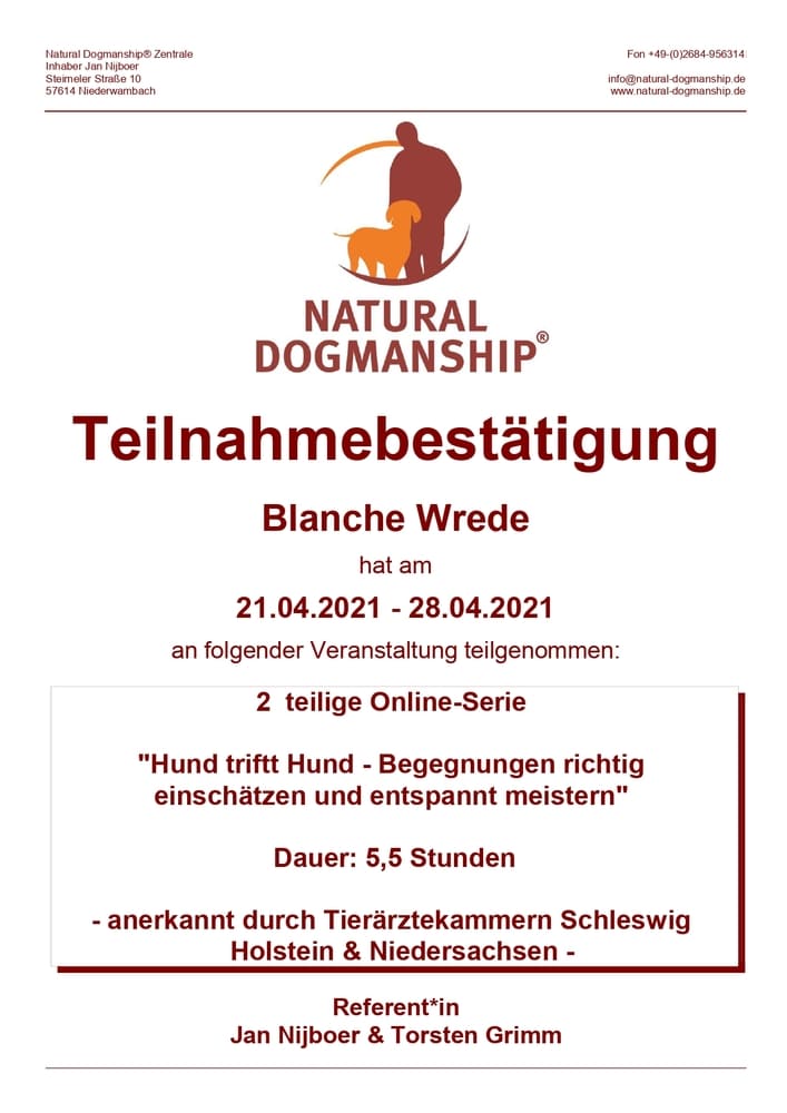 Teilnahme Natural Dogmanship Blanche Wrede